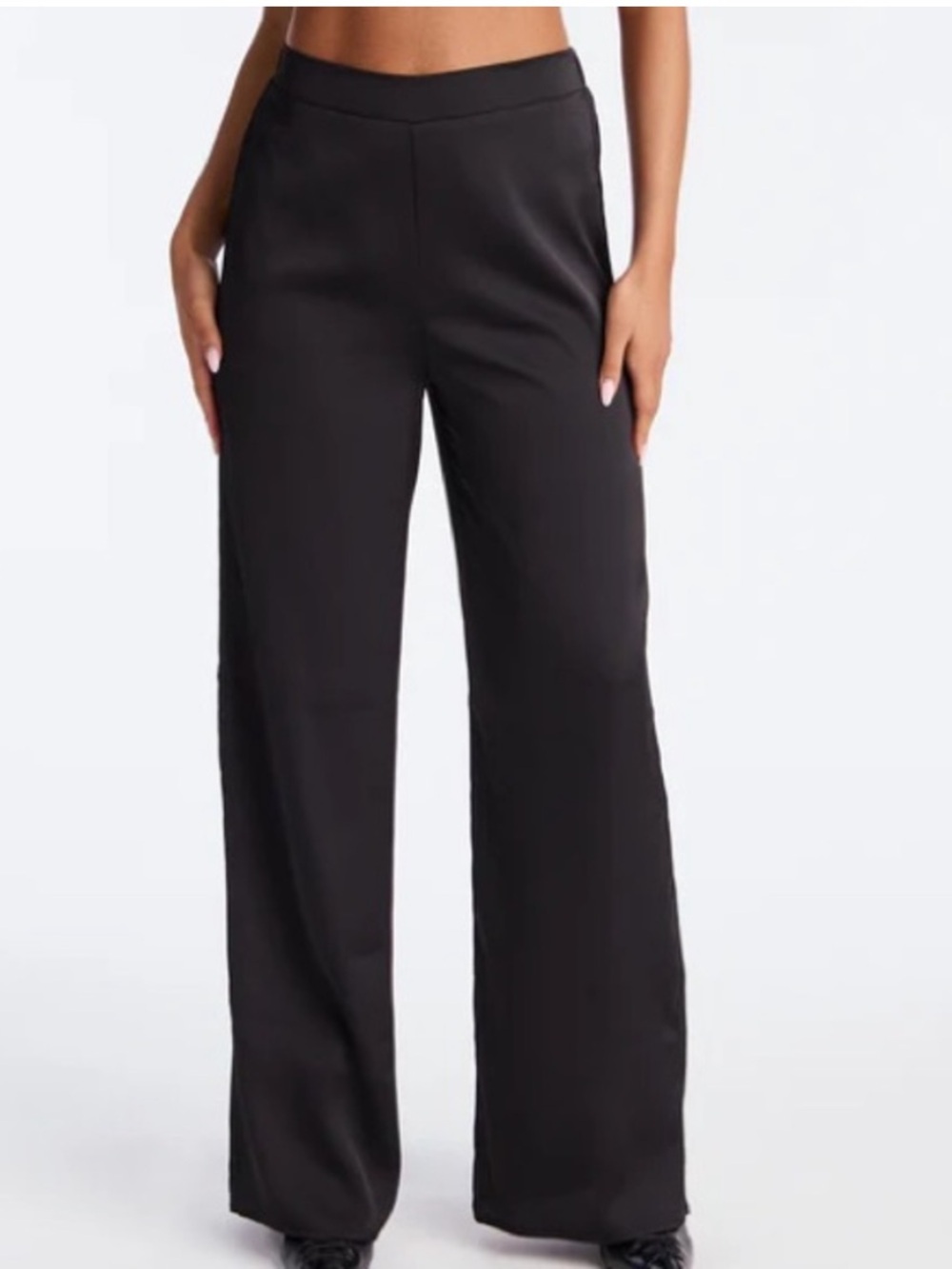 Klesis Black Satin High-Waist Wide-Leg Pants - Size M 33.5” inseam